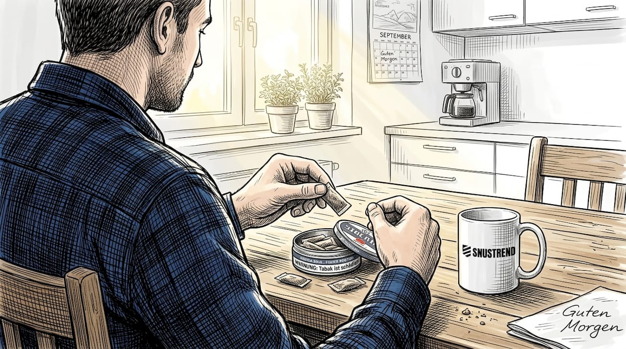 Im Küchenlicht öffnet jemand eine Dose Siberia Snus.