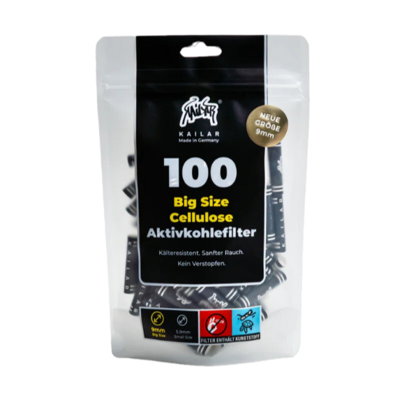 Kailar - 100 BIG Size (9mm) Cellulose Aktivkohlefilter - Black