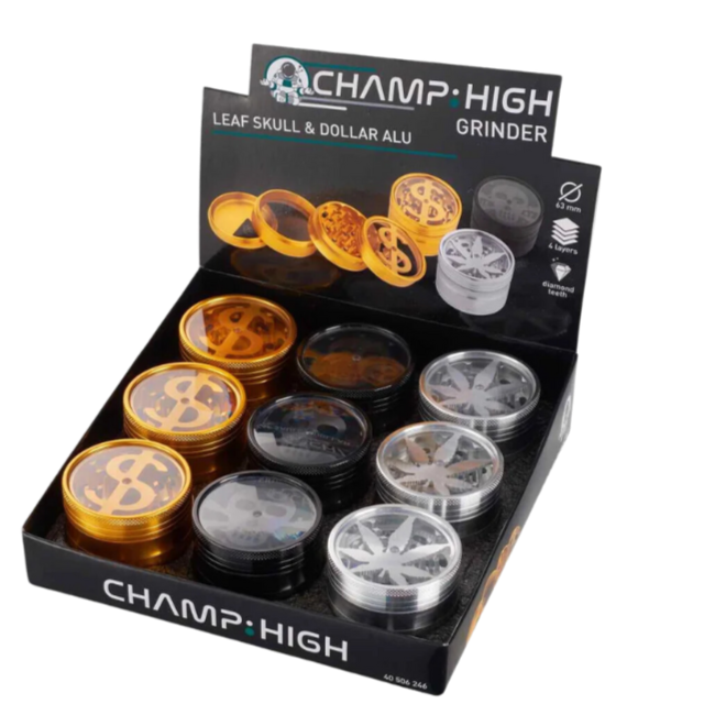 Champ High - Grinder Dollar / Skull / Hemp Leaf - Aluminium - 63mm - 4 Layers
