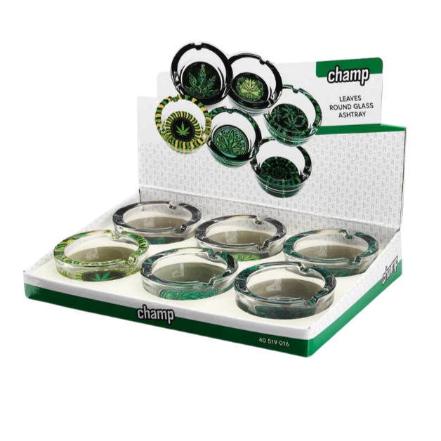 Hemp Leaves Glas Aschenbecher rund