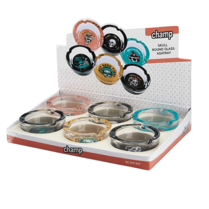 Champ Skull Glas Aschenbecher rund