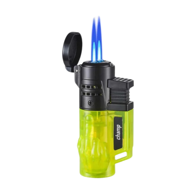 Champ - Fuck You Feuerzeug mit 2 blauen Flammen Yellow