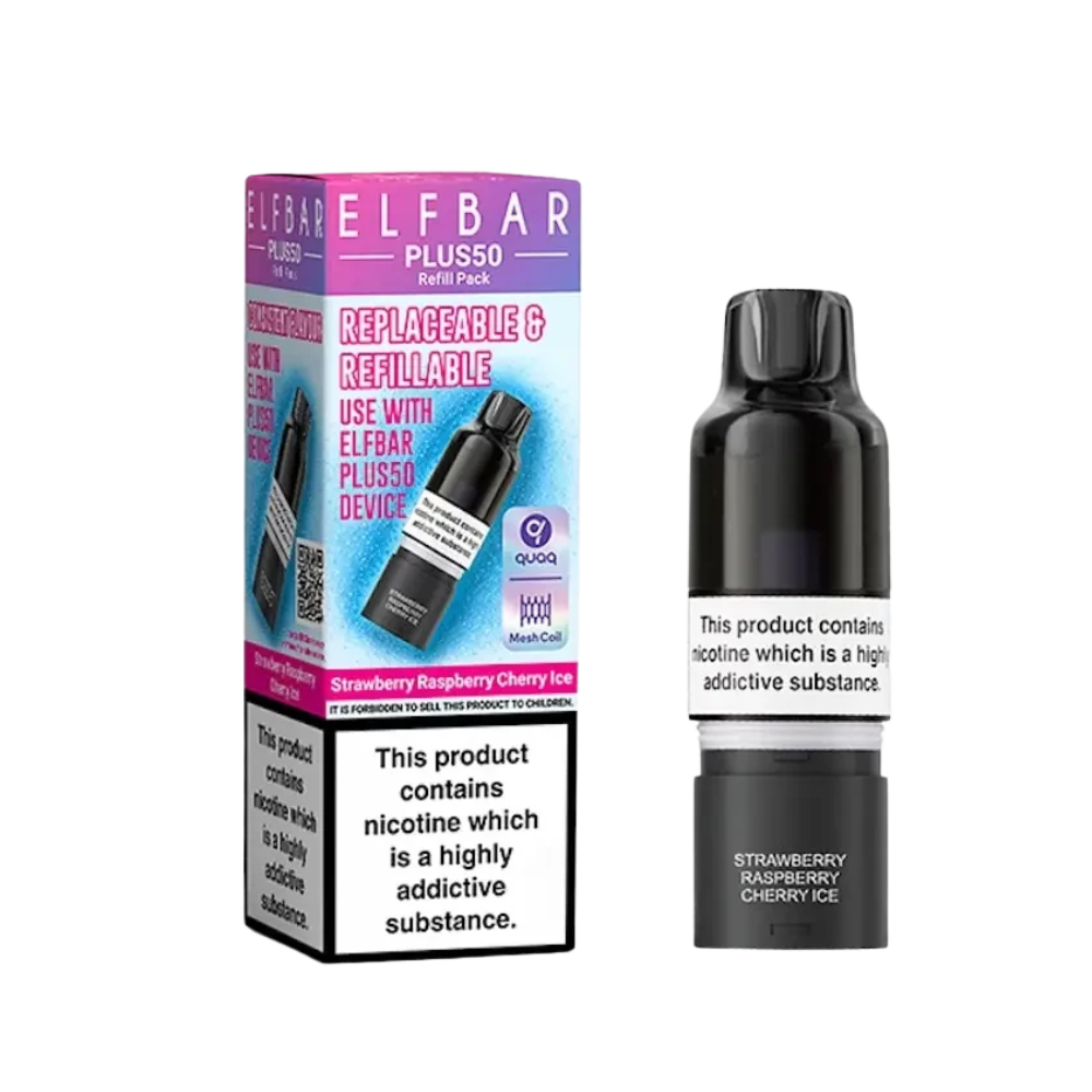 Elf Bar - Plus 50 - Pod & Refill - Strawberry Raspberry Cherry Ice