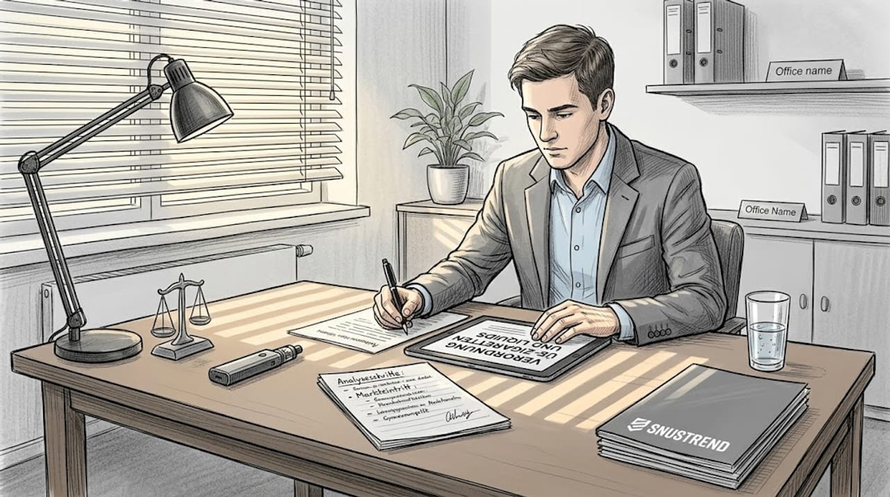 Ein Berater prüft im Büro die aktuellen Gesetzestexte zum Thema E-Zigaretten.