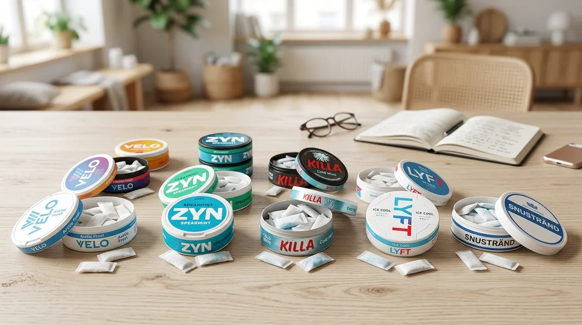 Nicotine Pouches Marken Auswahl Display von Snustrend