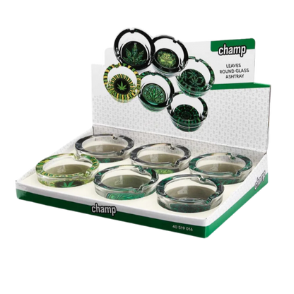Hemp Leaves Glas Aschenbecher rund