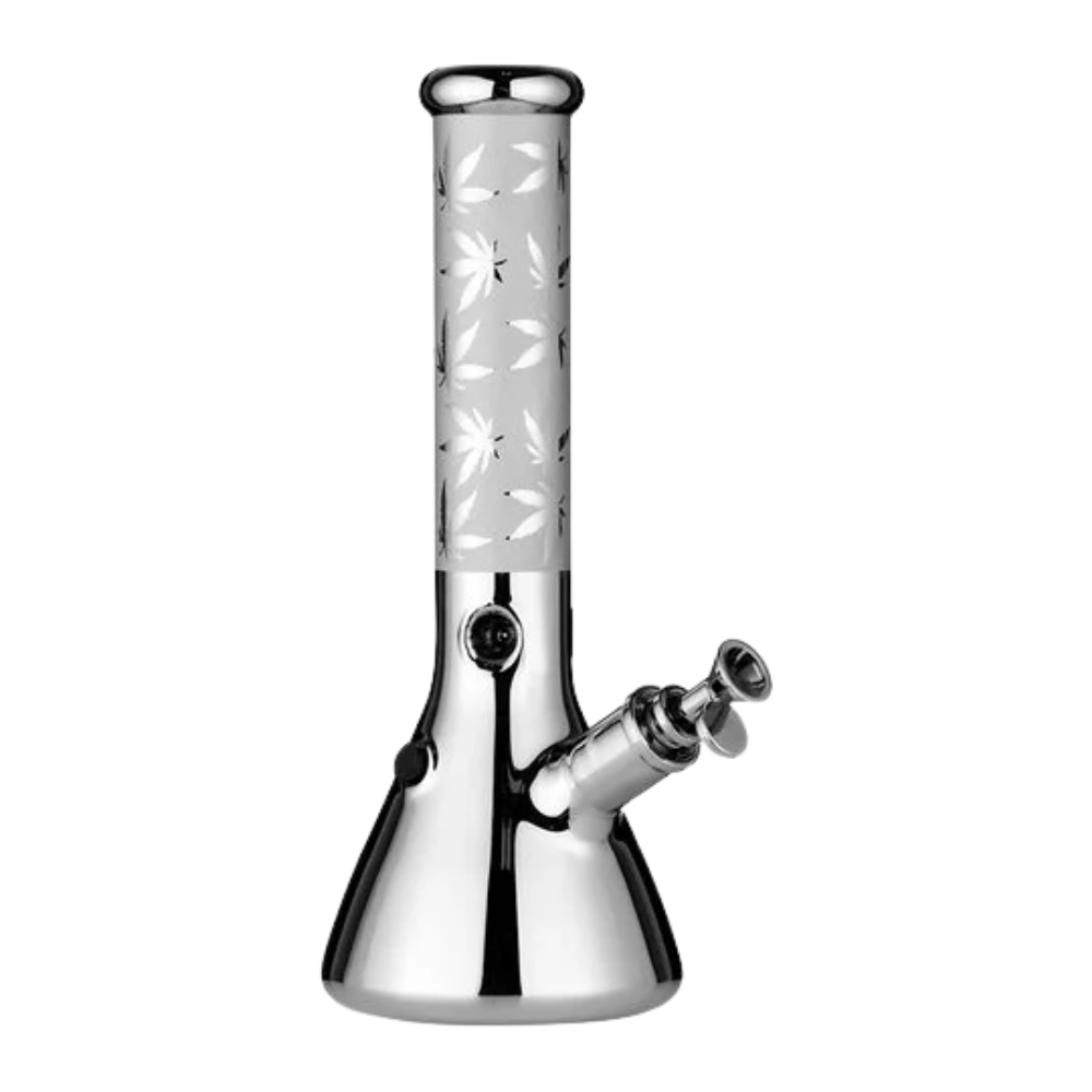 Hemp Leaves - Glas Bong - Silver - 35.5cm