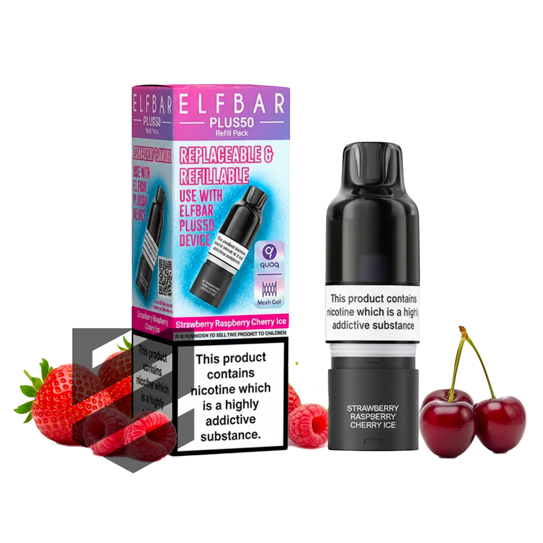 Elf Bar - Plus 50 - Pod & Refill - Strawberry Raspberry Cherry Ice