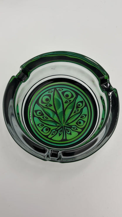 Hemp Leaves Glas Aschenbecher rund