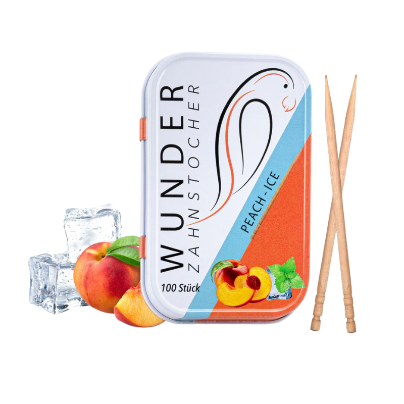 Wonder toothpicks with gea flavor, peach/ice metal tin 100 pcs.