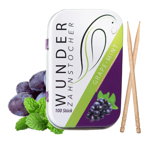 Wonder toothpicks with gea flavor, grape/mint metal tin 100 pcs.