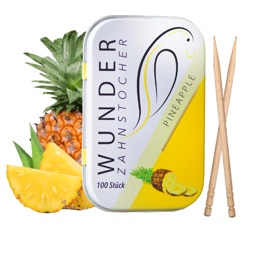 Wonder toothpicks with gea flavor, pineapple metal tin 100 pcs.